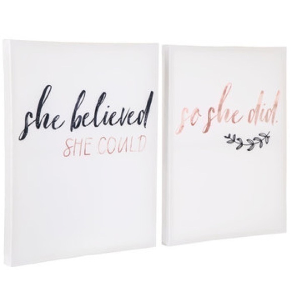 White Canvas Pair “She Believed She Could “ Wall Decor Set